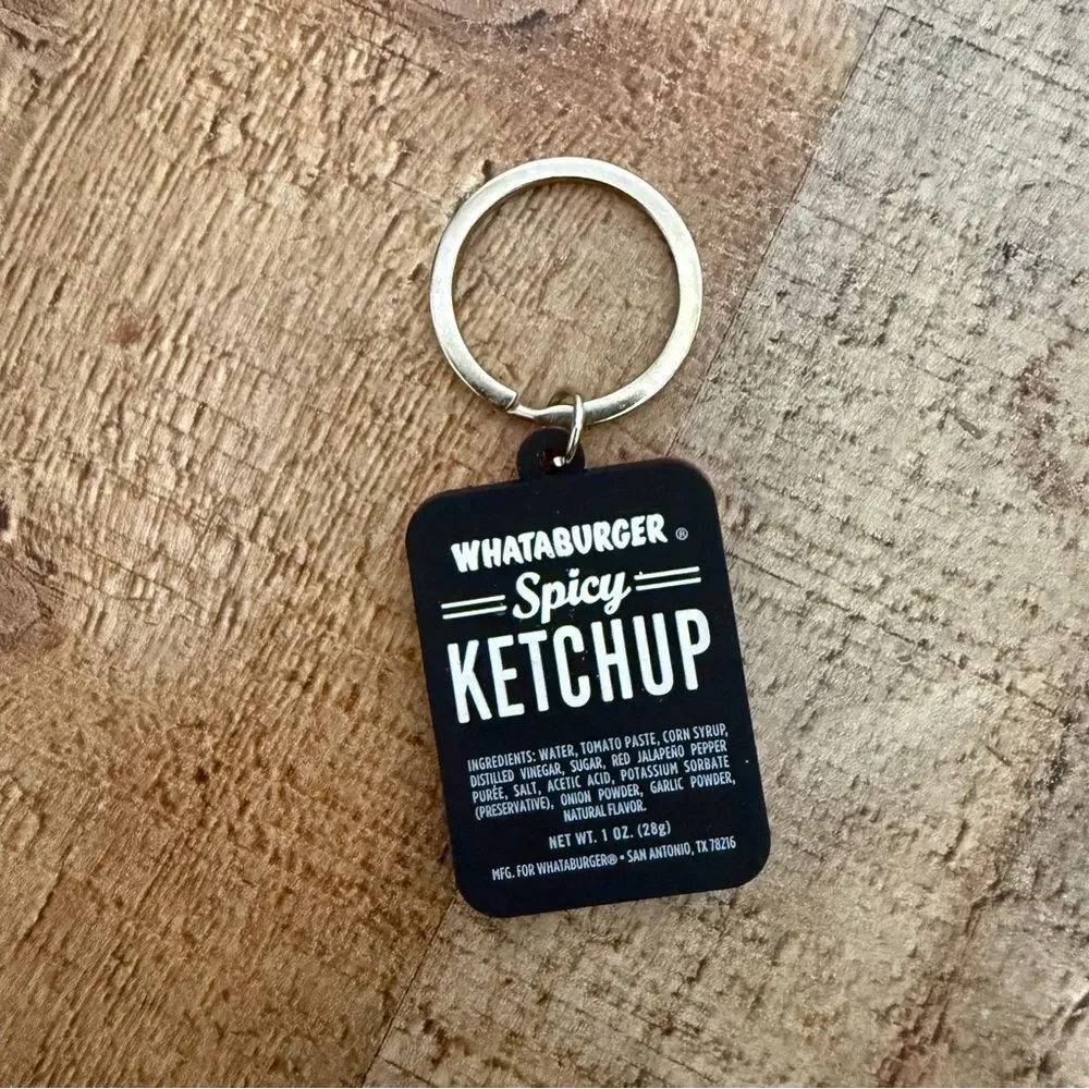 Whataburger Ketchup Keychain Double Sided Spicy Ketchup  Excellent